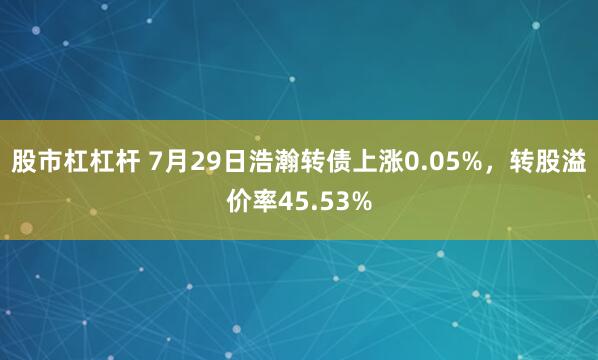 股市杠杠杆 7月29日浩瀚转债上涨0.05%，转股溢价率45.53%