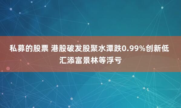私募的股票 港股破发股聚水潭跌0.99%创新低 汇添富景林等浮亏