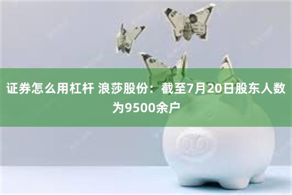 证券怎么用杠杆 浪莎股份：截至7月20日股东人数为9500余户